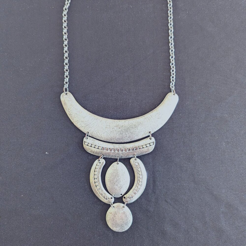 Chico's matte silver burnished metal statement necklace